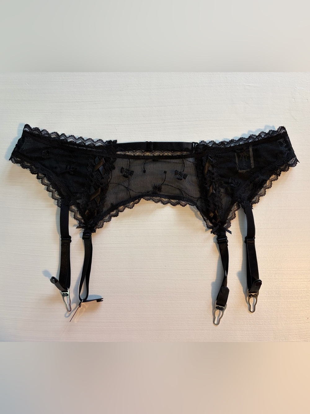 Frederick's of Hollywood Black Sheer Lace Garter Belt
